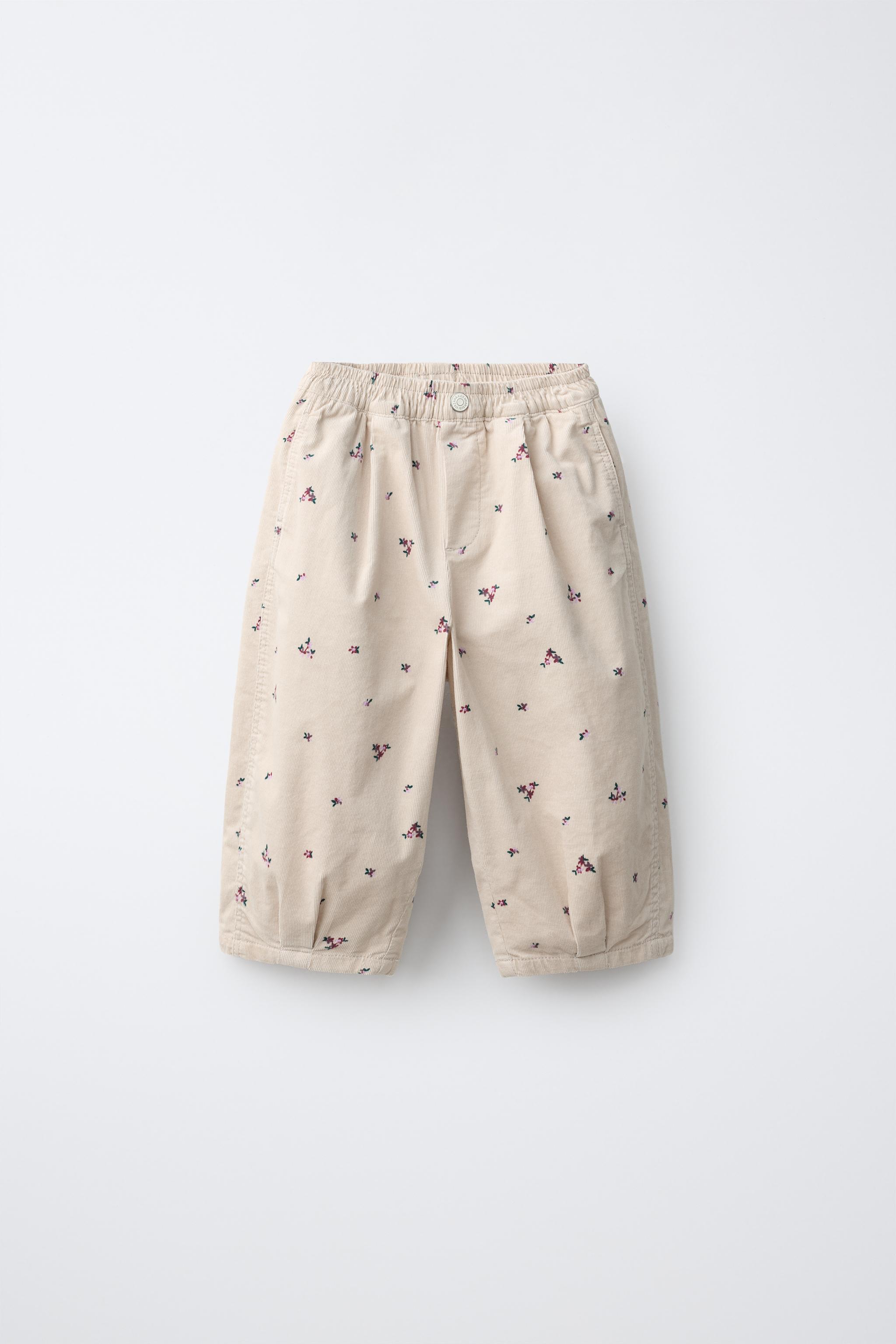 FLORAL PRINT MICRO-CORDUROY BALLOON PANTS