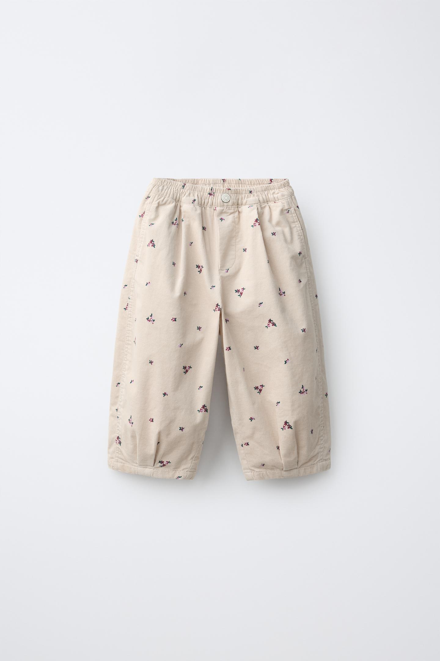 Детские брюки Zara Floral Print Micro-Corduroy Balloon, цвет: Экрю — фото 2