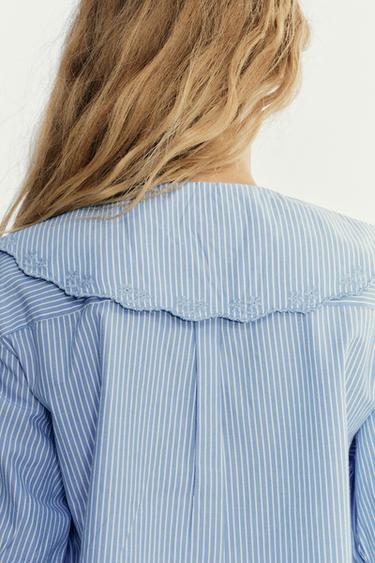 STRIPED EMBROIDERED PETER PAN COLLAR SHIRT - Blue/White by Zara - Image 3