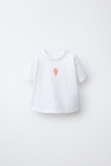 クロシェットパッチTシャツホワイトZaraのクロシェットパッチTシャツ - ホワイト