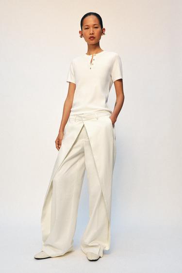 Zara KNIT BUTTON-FRONT TOP - White