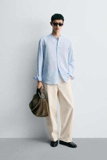 ÁO SƠ MI VẢI LINEN - COTTON - Màu xanh da trời từ Zara