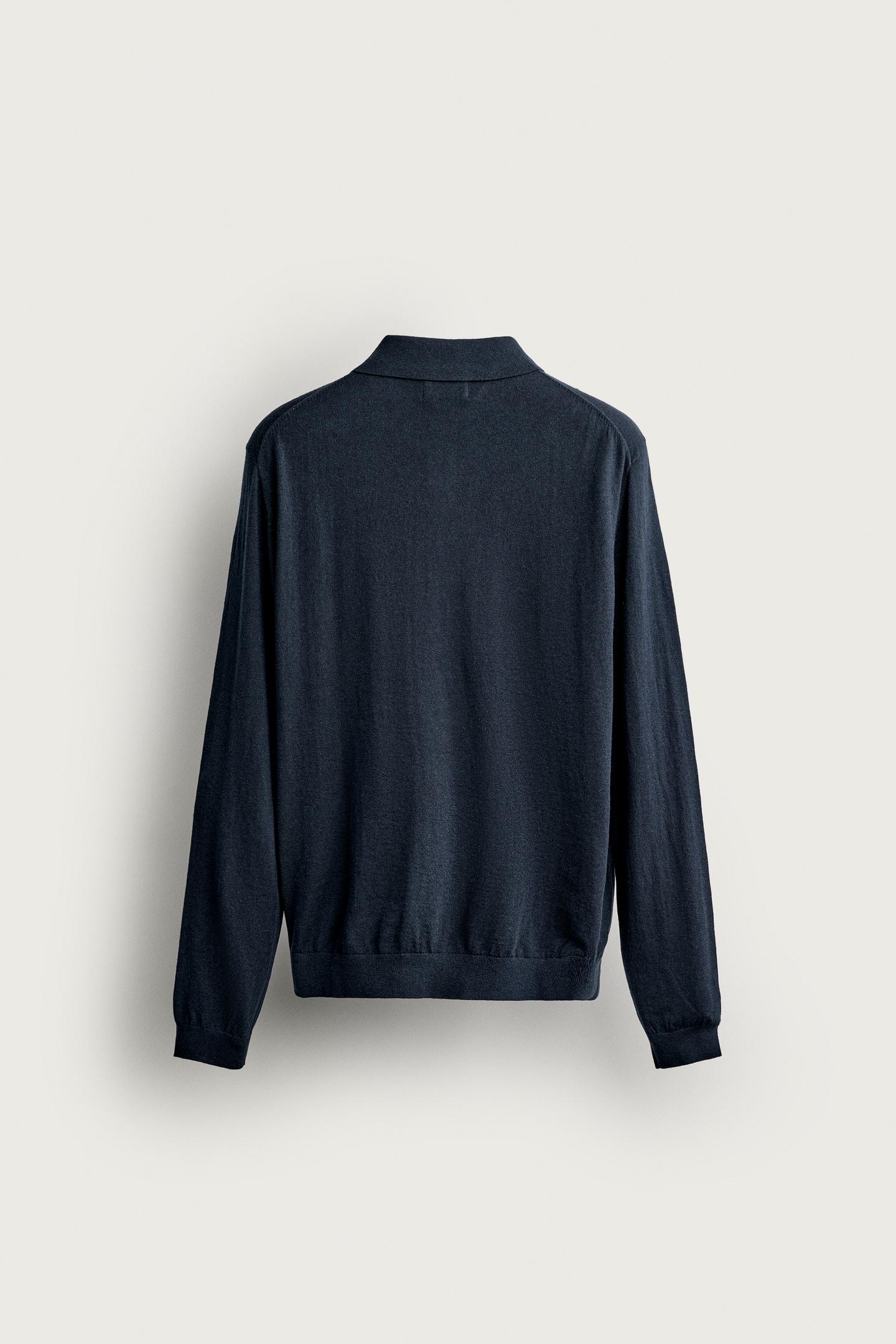 Мужское поло Zara Cotton-Cashmere Knit Polo Shirt, цвет: Синий — фото 8