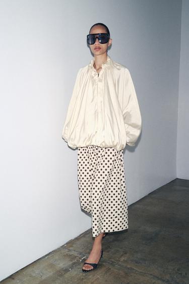 Zara ZW COLLECTION POLKA DOT MIDI SKIRT - Ecru - Image 0
