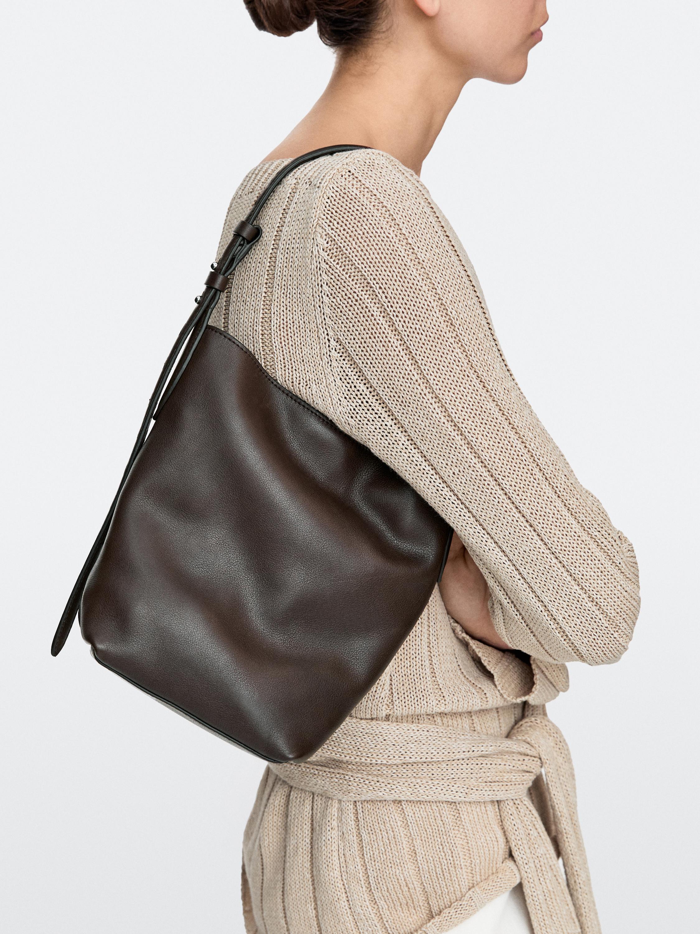 Nappa leather mini bucket bag — Brown