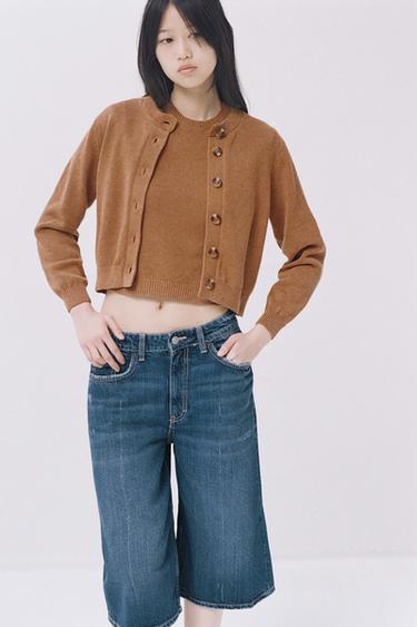 MID-WAIST DENIM JORTS - Navy blue by Zara
