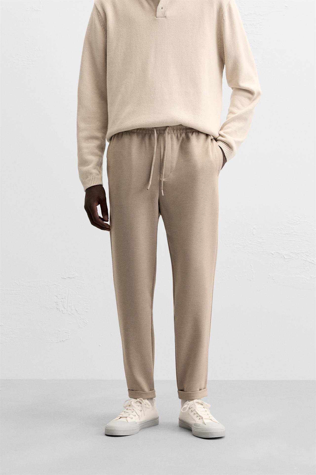 Zara EASY CARE JOGGER WAIST PANTS - taupe brown