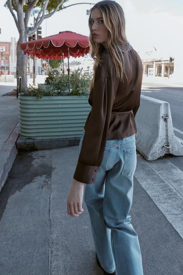 SATIN BLOUSE WITH BELT - Brown by Zara - Image 3