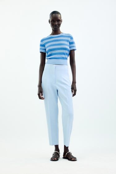 Zara PANTS WITH A HIGH WAIST - Sky blue