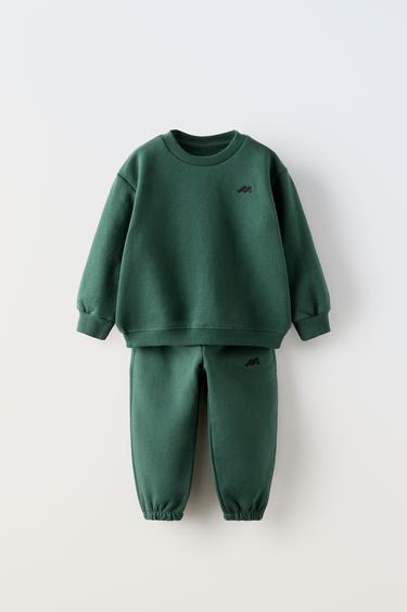 Zara EMBROIDERED SWEATSHIRT AND JOGGERS MATCHING SET - Green