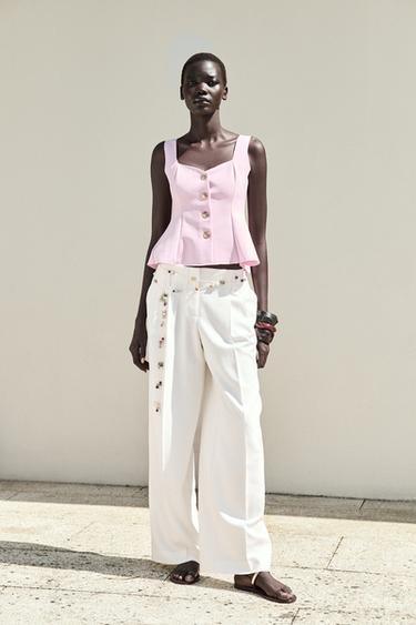 PEPLUM-STRETCH-OBERTEIL IM WESTENSTIL - Rosa von Zara