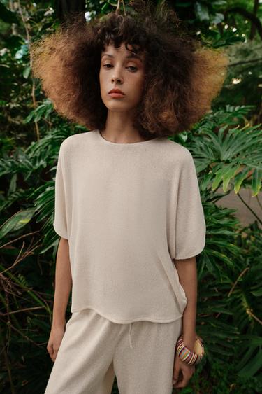 RUSTIC CAPE SLEEVE TOP - Light beige by Zara