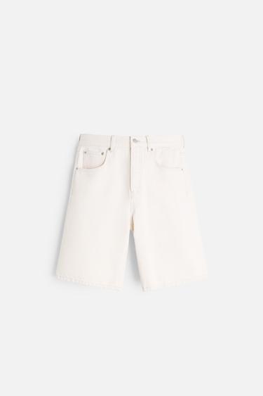 REGULAR FIT DENIM BERMUDA SHORTS - Oyster-white by Zara