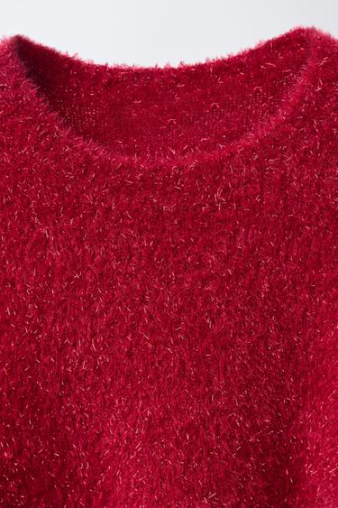 SHIMMER FAUX FUR KNIT JUMPER - Red by Zara - Image 2