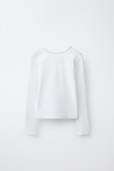 CAMISETA RIB BRILLOS - Blanco roto de Zara