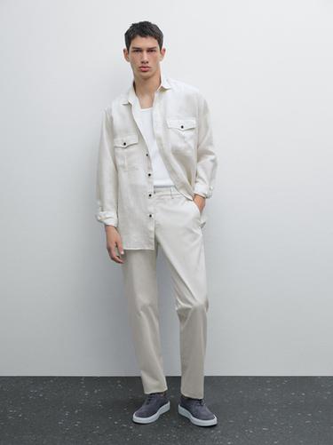 Zara Cotton blend slim fit trousers - Gray - Image 0