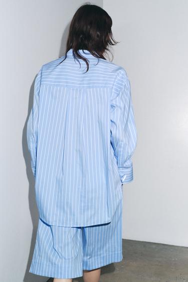 BERMUDA À PINCES RAYURES ZW COLLECTION - Bleu / Blanc de Zara - Image 3