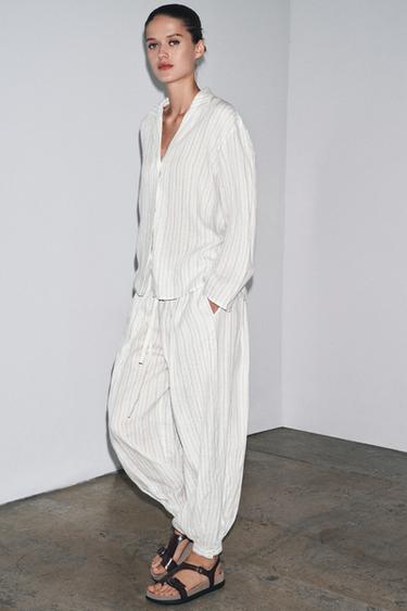PYJAMA-OVERHEMD MET STREEPJES LINNEN ZW COLLECTION - gestreept van Zara - Afbeelding 0