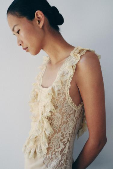 DRAPED LACE MAXI DRESS — Ecru 2