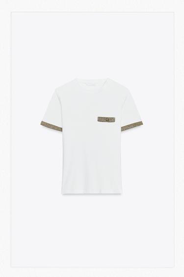 METALLIC THREAD T-SHIRT - White by Zara
