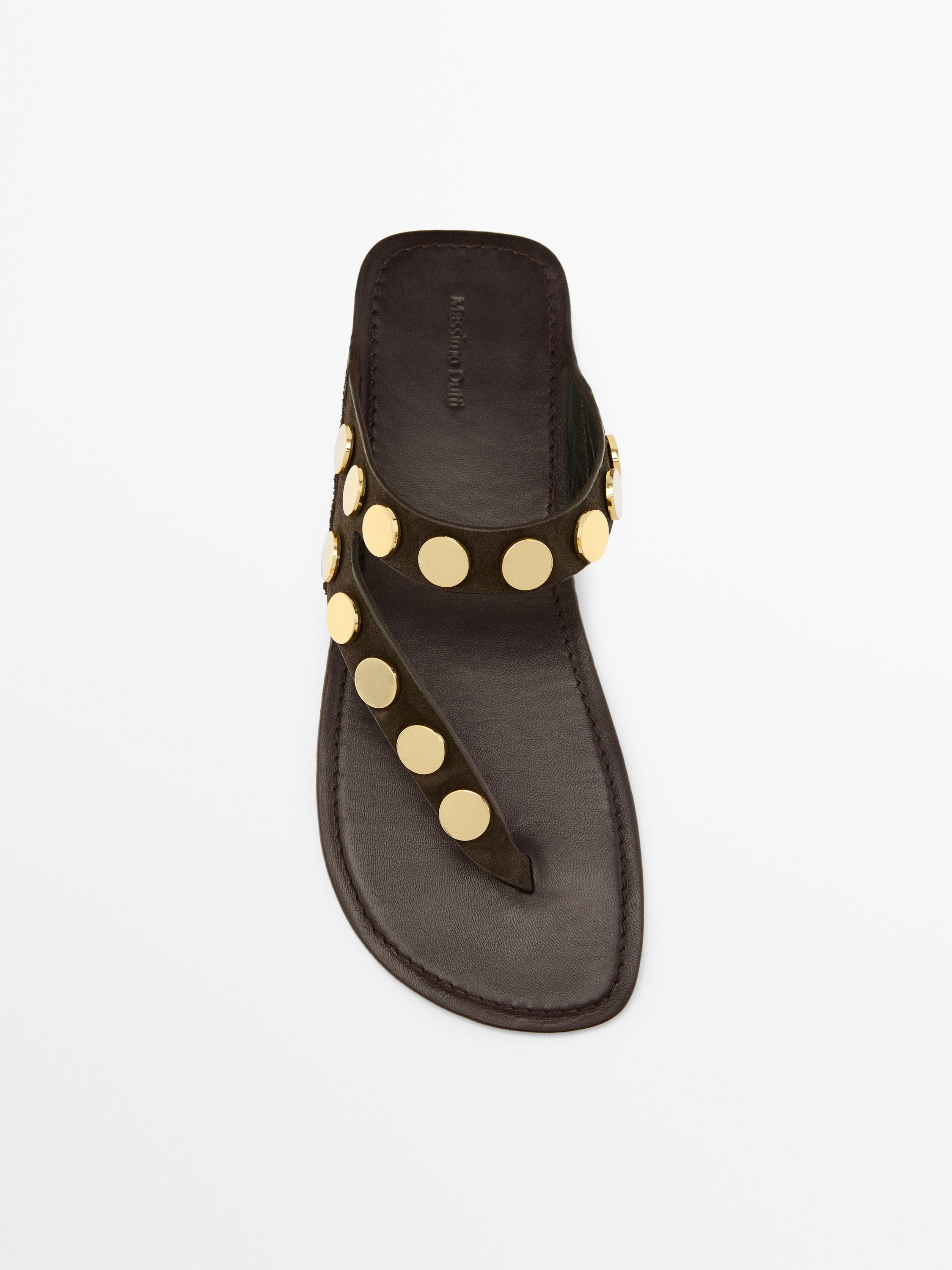 Split leather sandals with studs