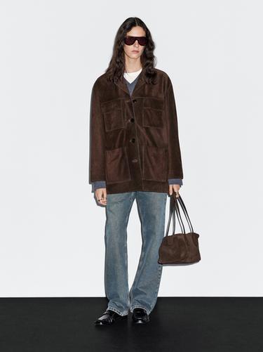 Chaqueta piel ante bolsillos - Marrón de Zara - Imagen 0