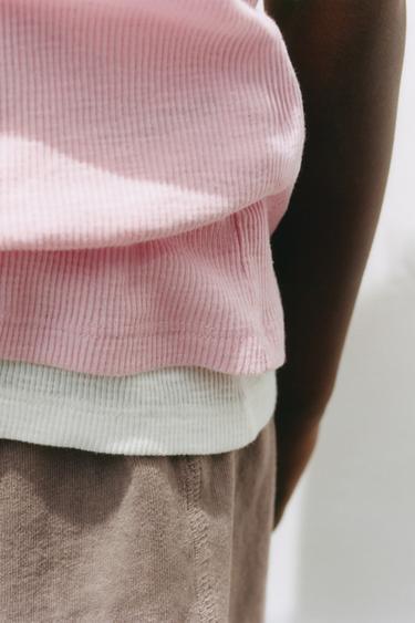Zara RIBBED SLEEVELESS SHIRT - Pastel pink