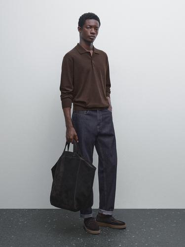 Zara Cotton blend knit polo sweater - Brown - Image 0