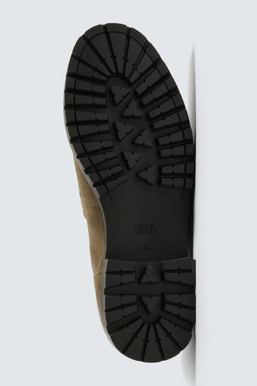 LEATHER PENNY LOAFERS WITH TRACK SOLE - Beige by Zara - Image 6