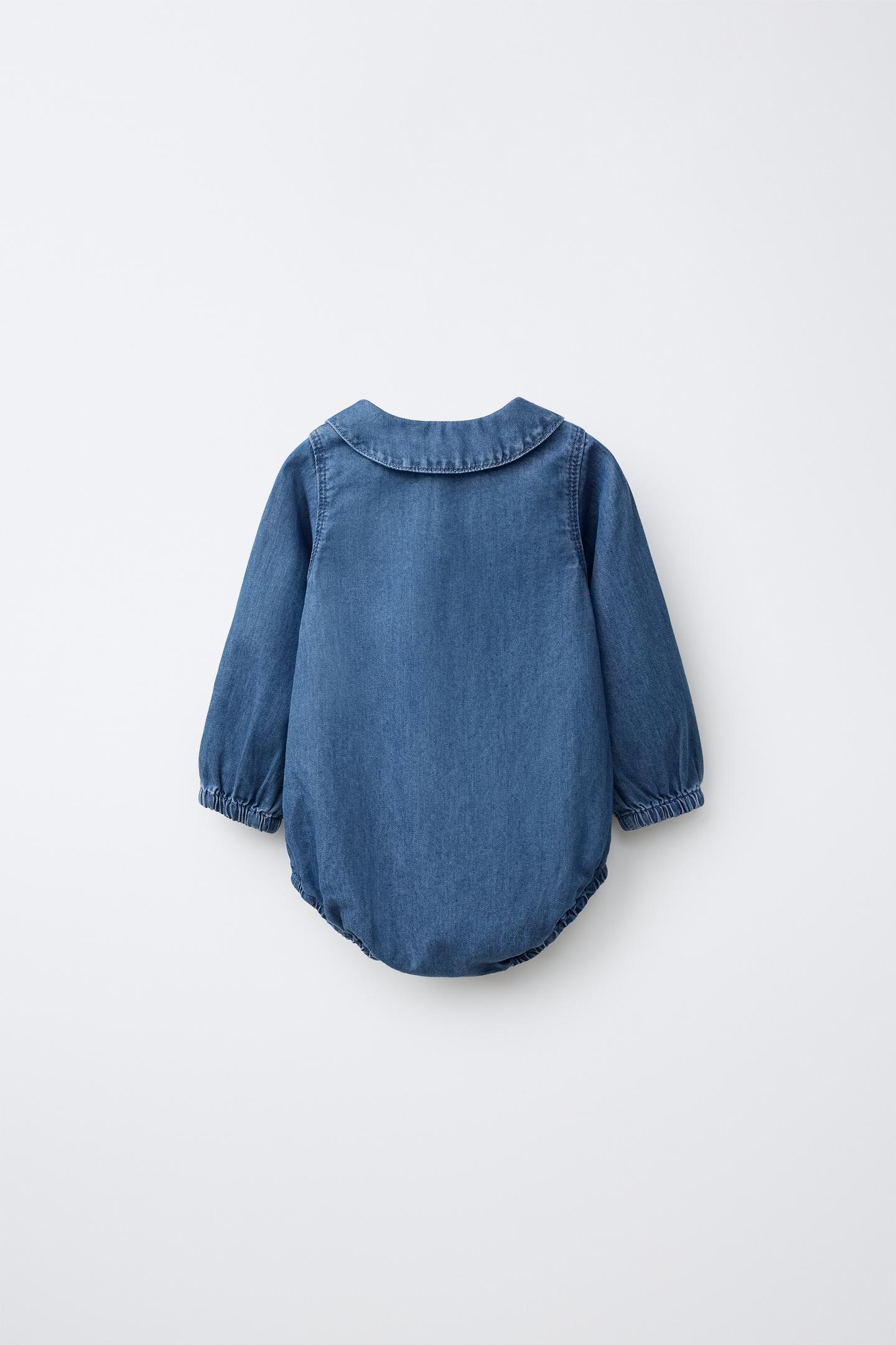 Боди Collar для детей, деним — Zara, цвет: Индиго — фото 2