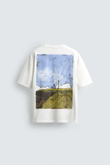 Zara LANDSCAPE PRINT T-SHIRT - White