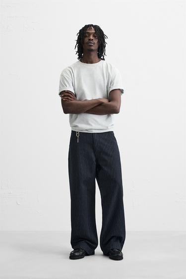 STRIPED RELAXED FIT TROUSERS - Blue by Zara