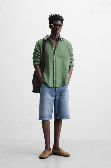 100% LINEN SHIRT - Mid-green by Zara - Image 0