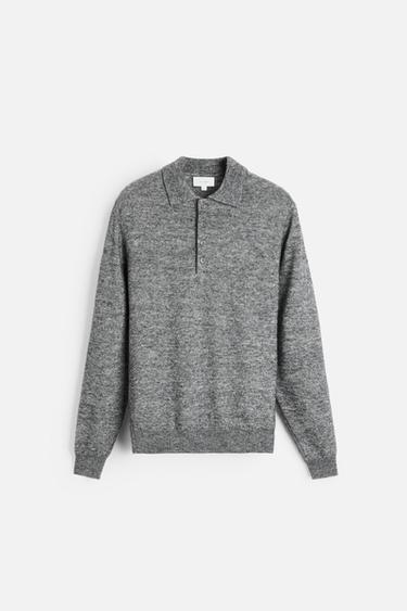 COTTON-WOOL KNIT POLO SHIRT - Grey marl by Zara