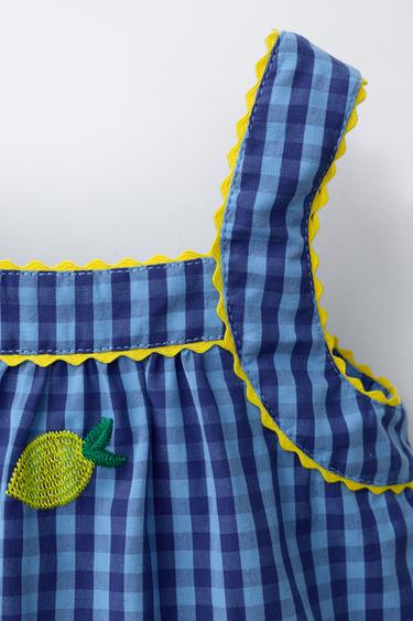 TOP À CARREAUX VICHY ET CITRONS BRODÉS CASA LAWA X ZARA KIDS - Bleu roi de Zara - Image 2