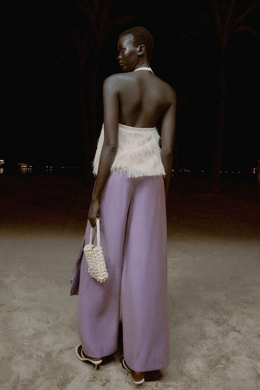 PANTALON PARÉO À NŒUD EFFET BRILLANT - Mauve de Zara - Image 4