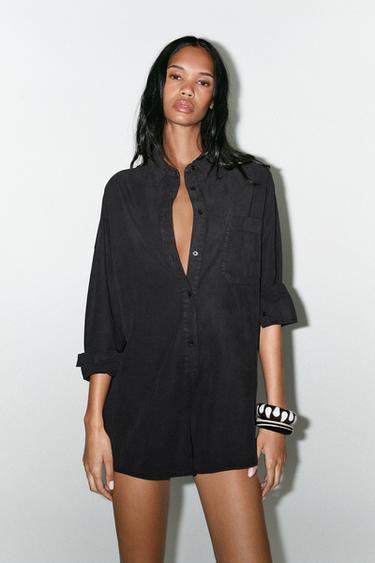 Zara FLOWY SHORT JUMPSUIT - Black