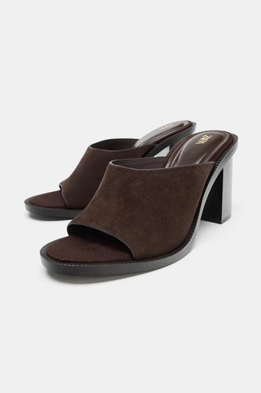 SANDALES EN CUIR À TALONS LARGES - Marron de Zara - Image 3