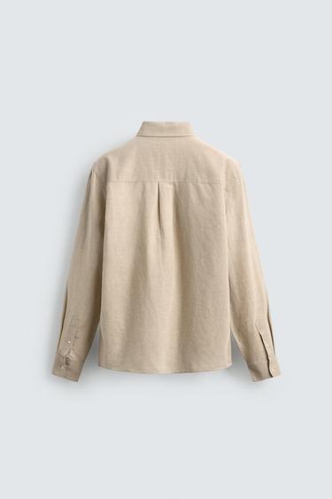 CHEMISE REGULAR FIT LIN-COTON - Beige clair de Zara - Image 7