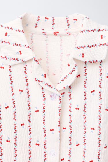 6-14 YEARS/ CHERRY AND FLOWER PRINT SHIRT AND TROUSERS PYJAMAS - Ecru by Zara - Image 5