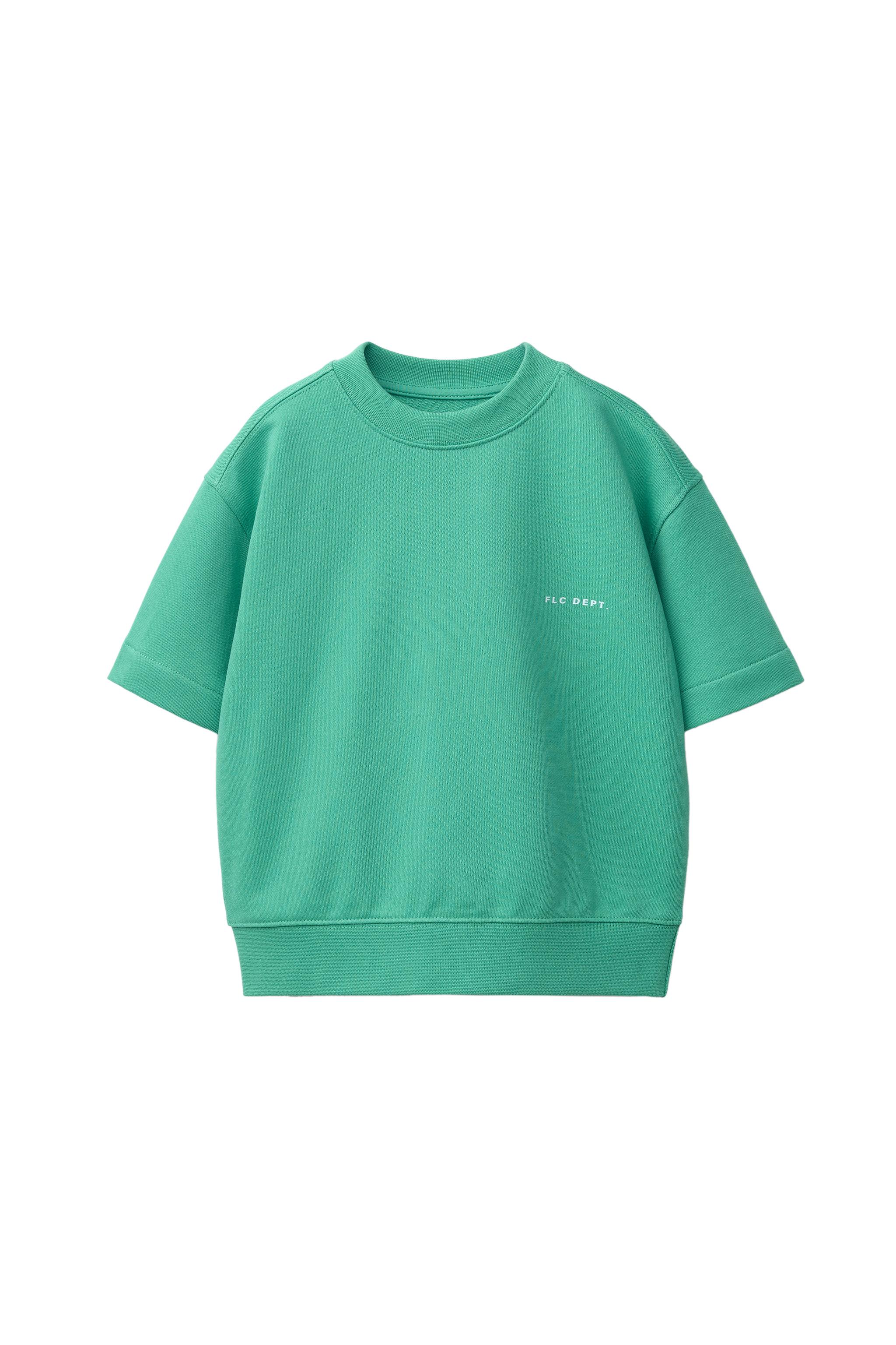 SHORT SLEEVE RAISED TEXT SWEATSHIRT — Duck blue