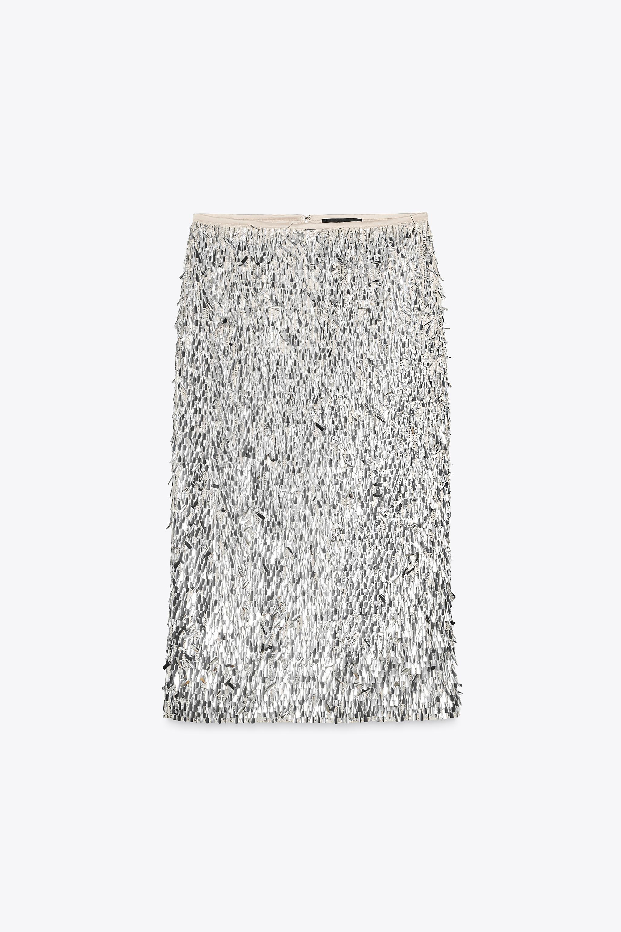 SEQUINNED MIDI SKIRT - Silver | ZARA Georgia