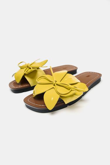 LEATHER FLOWER SANDALS - Lime Green by Zara - Image 3