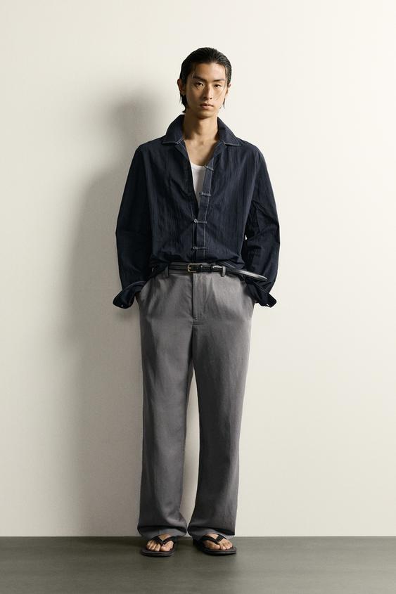 Zara 直筒版型飄逸長褲 - 灰色 / 藍色 - 圖片 0