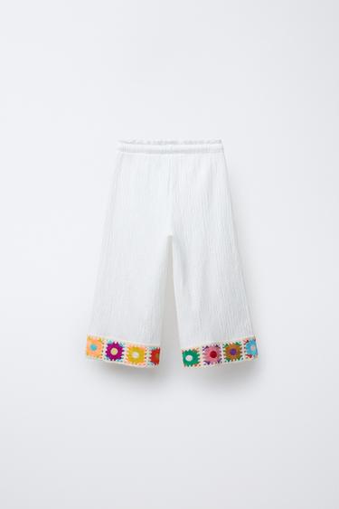 RUSTIC TROUSERS WITH CROCHET KNIT FLOWERS - Oyster-white by Zara - Image 1