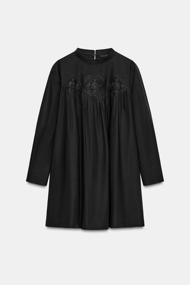 Zara EMBROIDERED ZW COLLECTION DRESS - Black