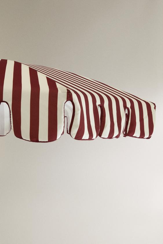 PARASOL EN FRÊNE À PASSEPOIL CONTRASTÉ (Ø 200 CM) - Écru / Rouge de Zara - Image 1