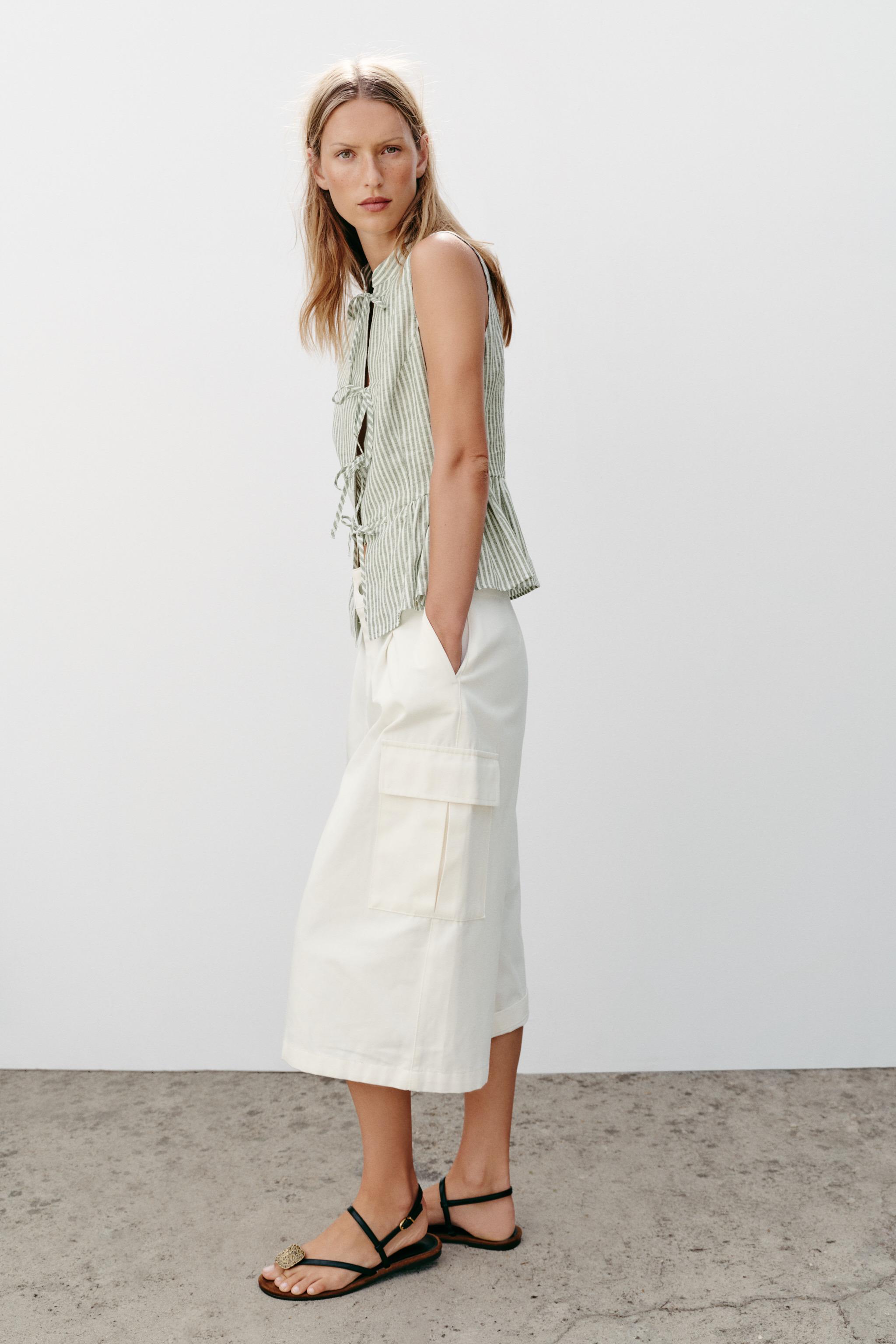 Женские рубашки Zara STRIPED METALLIC THREAD TIE TOP — фото 3