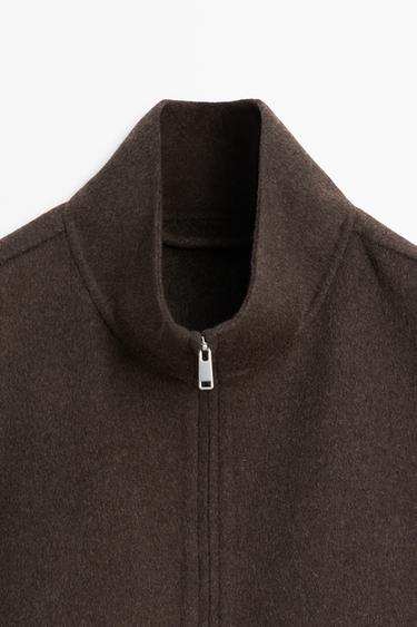 Wool blend double-layer jacket with high collar — Mink marl 2