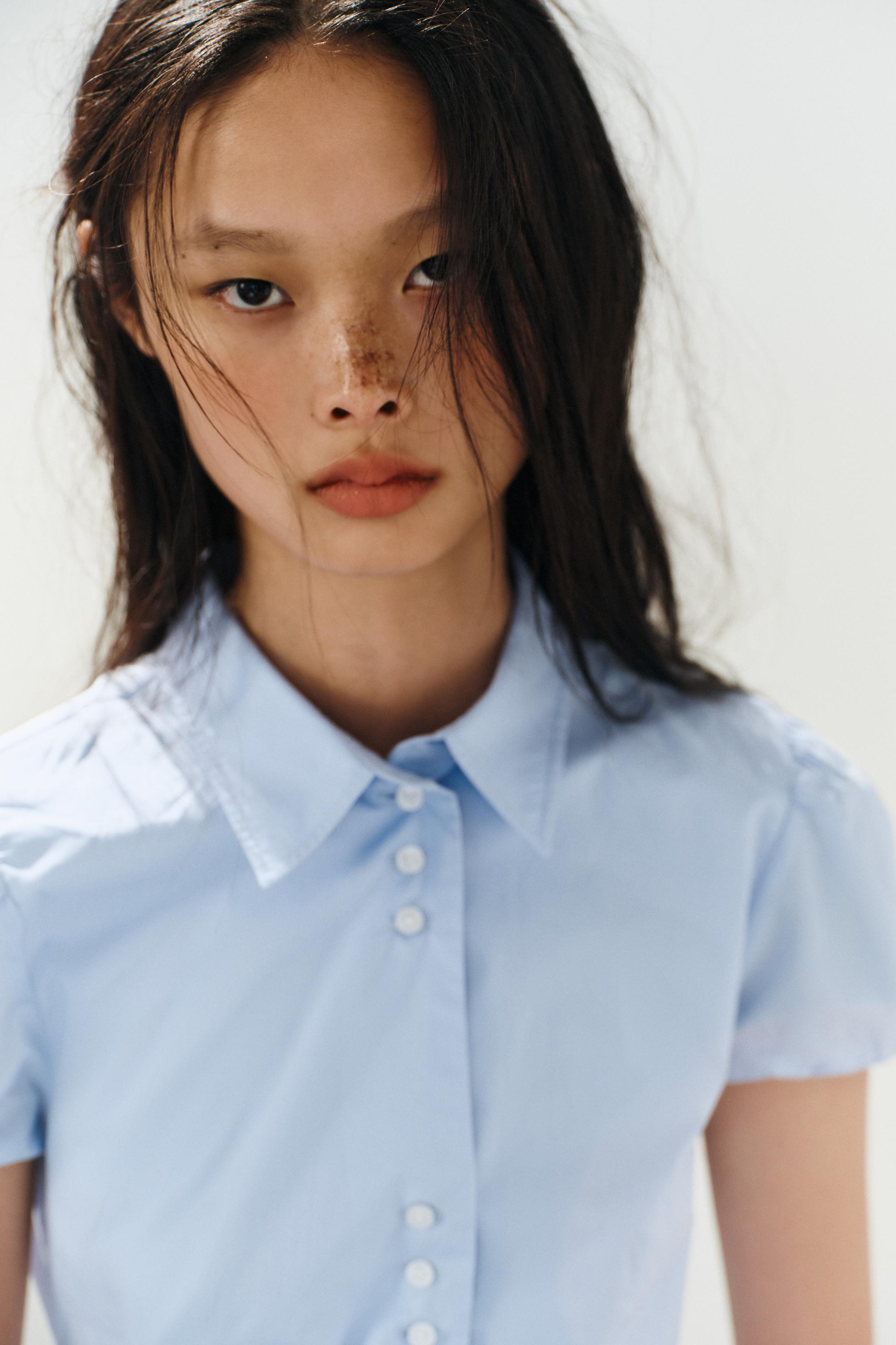 ポプリンボタン フィットシャツ - ブルー | ZARA Japan / 日本